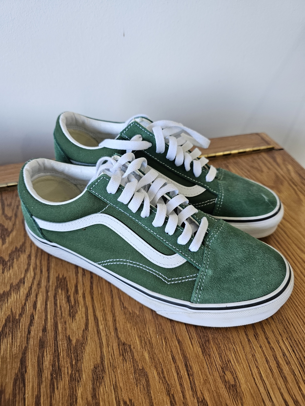 Vans Green Suede Old Skool Sneakers with White Stripe